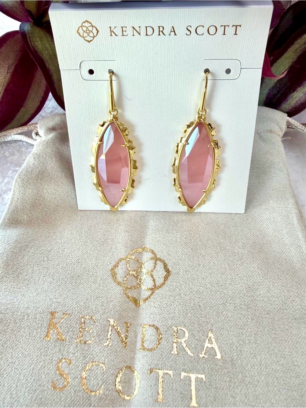 Kendra Scott Pink Marquise Glass Drop Earrings in Gold
